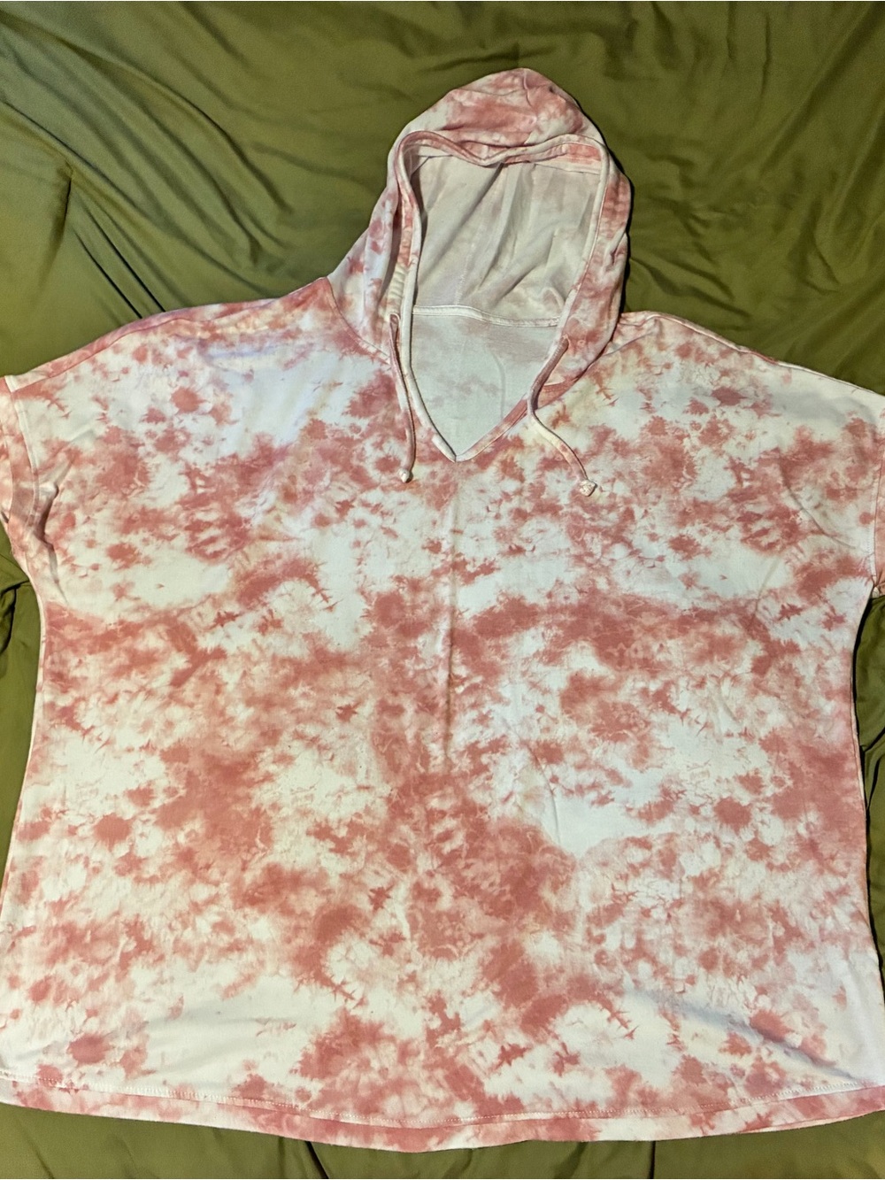 Women's Pink Tie-Dye Hooded Poncho Sweater